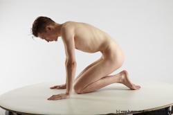 Nude Man White Kneeling poses - ALL Slim Short Brown Kneeling poses - on both knees Realistic